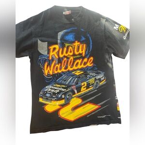 Rusty Wallace Vintage 90s Miller Genuine Draft Lite Beer Sz L All Over Print USA